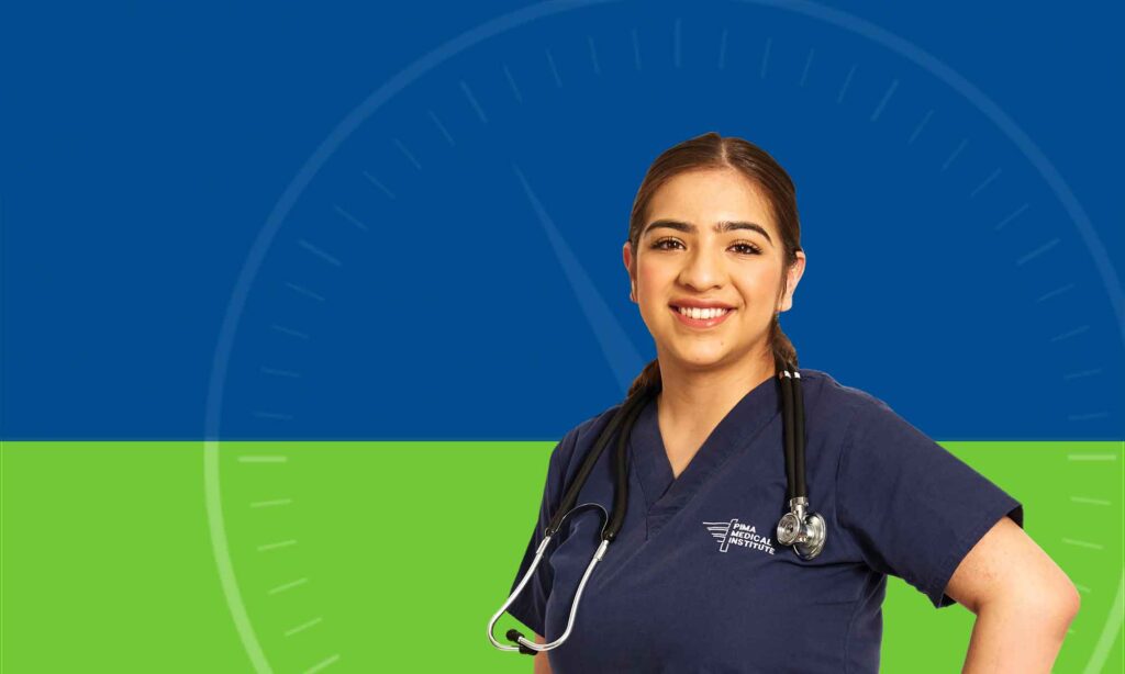 Friendly medical student inviting you to attend Pima Medical Institute's Open House