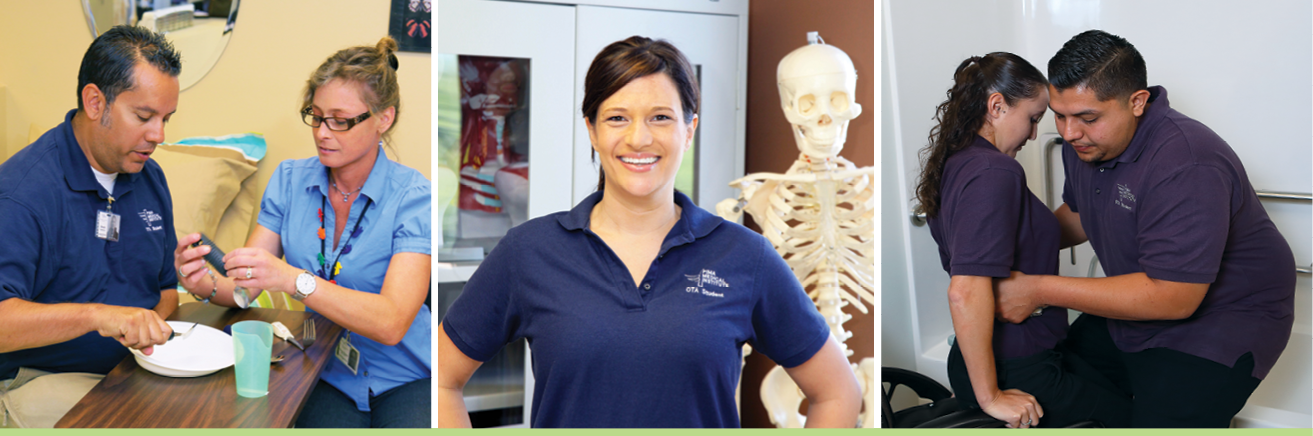 photos of Pima Medical occupational therapy assistant students learning various tasks
