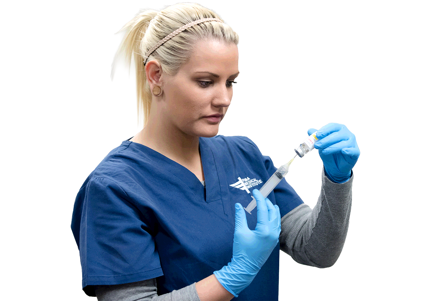 photo of pharmacy tech student filling a syringe