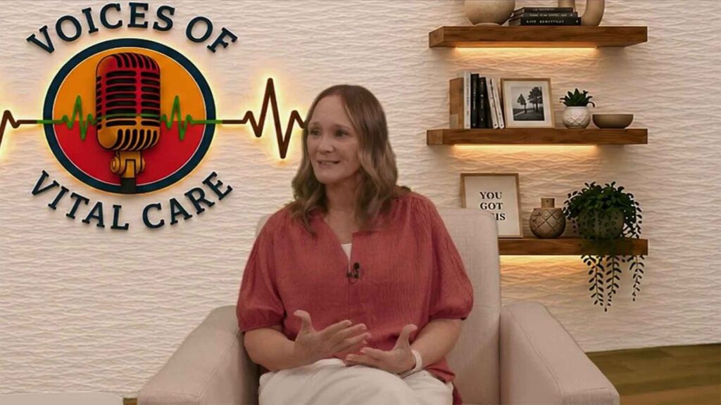 Photo of practice manager Suzanne Biggs on the Voices of Vital Care podcast.